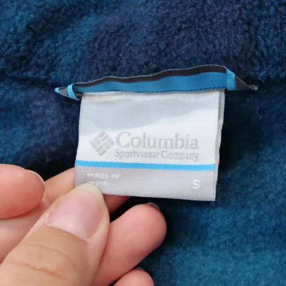 Columbia Mens Fleece Jacket Casual Drawstring Waist Zip Up Checkered Blue - Picture 10 of 16